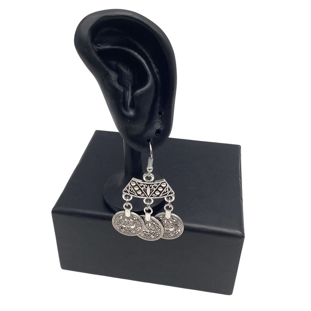Boho Antique Silver Coin Tassel Drop‎ Earrings Gypsy Tribal Statement Jewelry